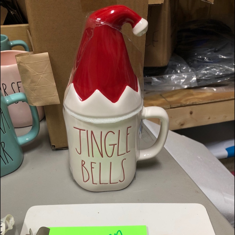 Rae Dunn Jingle Bells mug w/ Elf Hat Topper